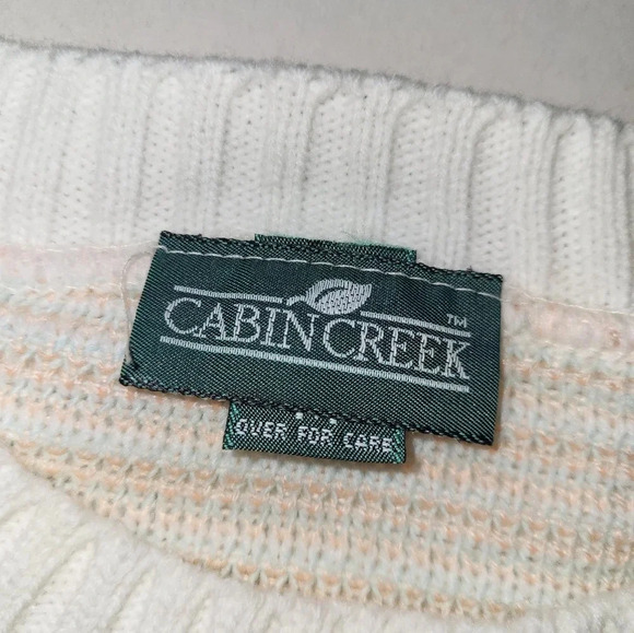 Vintage Cabin Creek Sweater Crew Lightweight White Floral 80s 90s - Picture 6 of 8